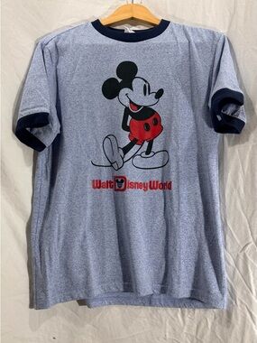 Disney Light Blue Heather Mickey Tag Tee with Navy Trim